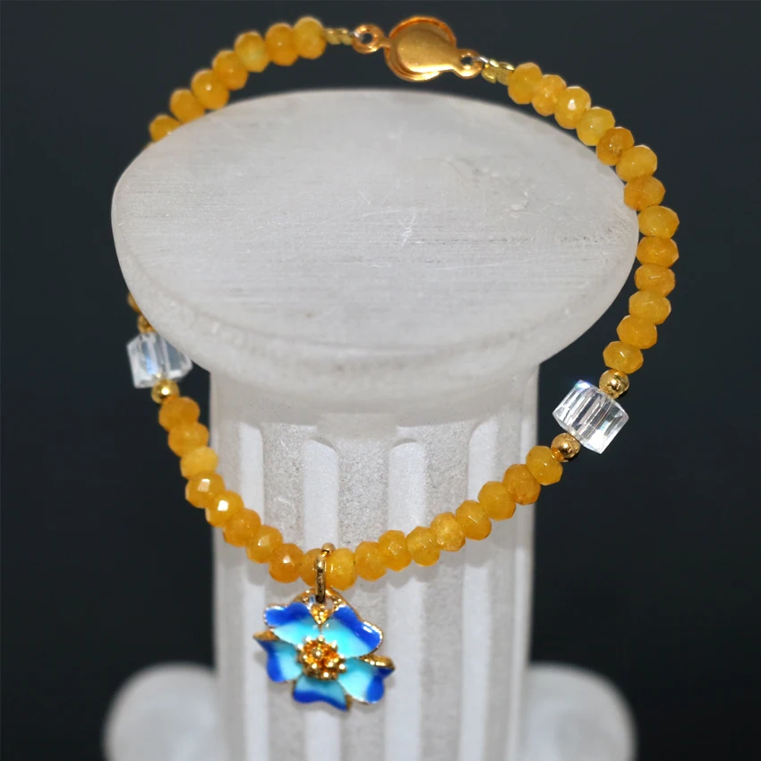 

Fashion natural 2*4mm yellow stone jades strand bracelet abacus beads bangle for women cloisonne diy jewelry 7.5inch B2958