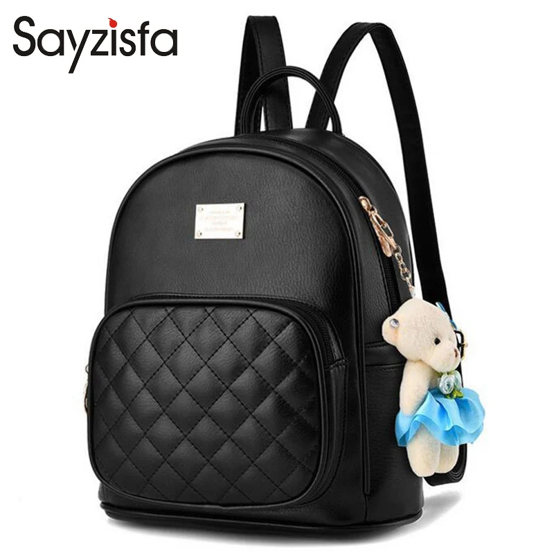 Sayzifa Women Backpacks Leather Simple Style Shoulder Bag School bookbag For Teenage Girls Rucksack Backpack Female mochila T147 bookbags-for-girls