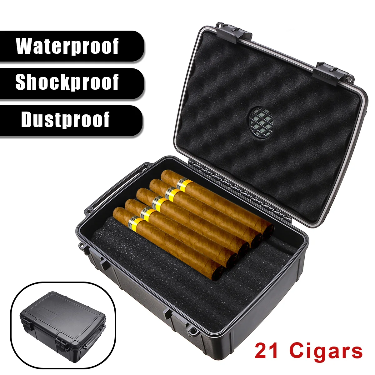Портативный водонепроницаемый Дорожный Чехол для сигар встроенный в Humidor пыленепроницаемый противоударный черный держатель для сигар Подарочная коробка для хранения