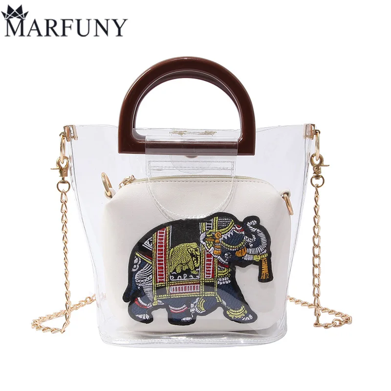 

2018 Women Transparent Composite Bag Summer Fashion Beach Bag PVC Clear Messenger Bag For Girls Shoulder Bags Elephant Handbag