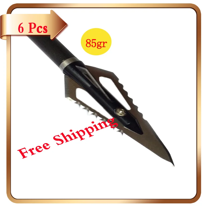 6Pcs Broadhead Hunting Arrowhead 4 Blades Archery Steel Black Arrow