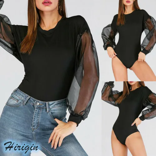 

Summer Jumpsuits 2019 New Women Summer Casual Black Long Lace Puff Sleeve O-Neck Skinny Jumpsuits Size S-XL