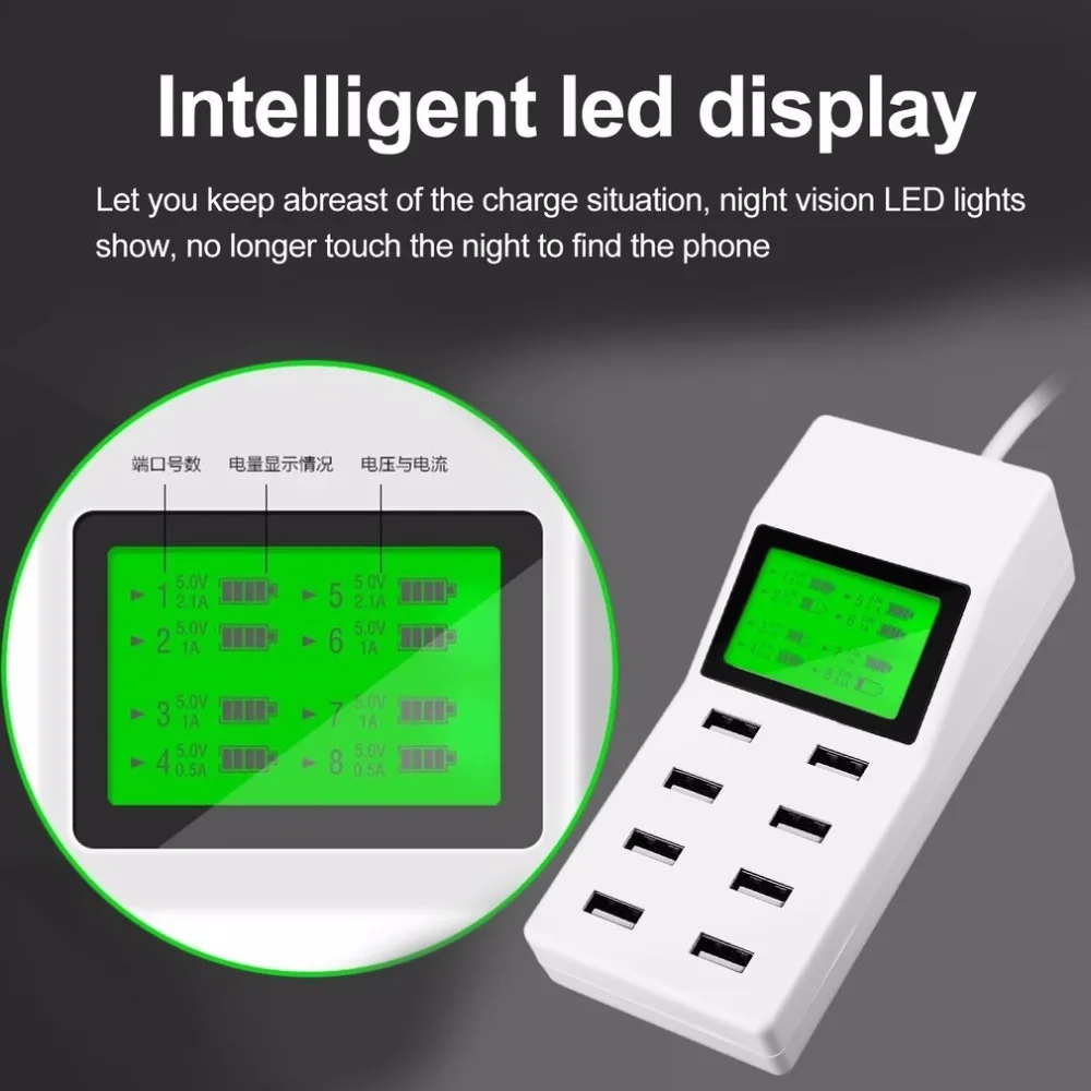 8 Port USB Charger Socket Electric Outlet Power Adapter Fast Charging With Smart LED Display Indicative Function
