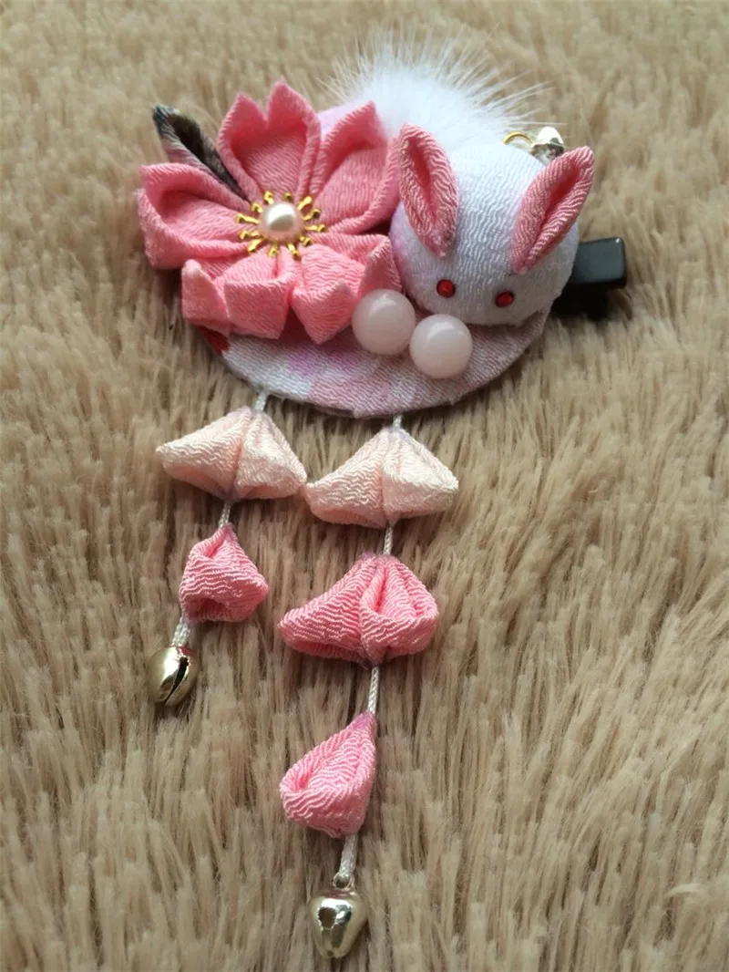 Rabbit Hair DIY Handmade Japanese Hair Clips Lovely Kimono Fringed Clip Oin Women's Hair