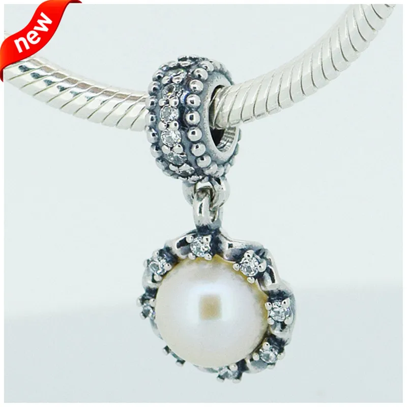 

White Freshwater Pearl Charm 100% 925 Sterling Silver Clear Cz Pendant Fit Bracelets & Necklaces Diy Fine Jewelry PF099