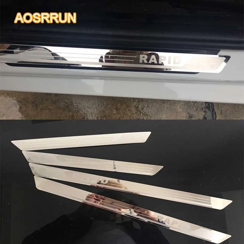 

AOSRRUN Stainless Steel Door Sill Scuff Plate car accessories For Skoda Rapid 2012 2013 2014 The door greeter pedal 4/pcs COVER