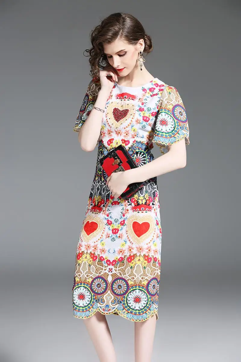 2018 Summer Runway Designer Women Luxury Crystal Diamonds Floral Print Retro Long Dress Vintage Bodycon Pencil Party Dresses