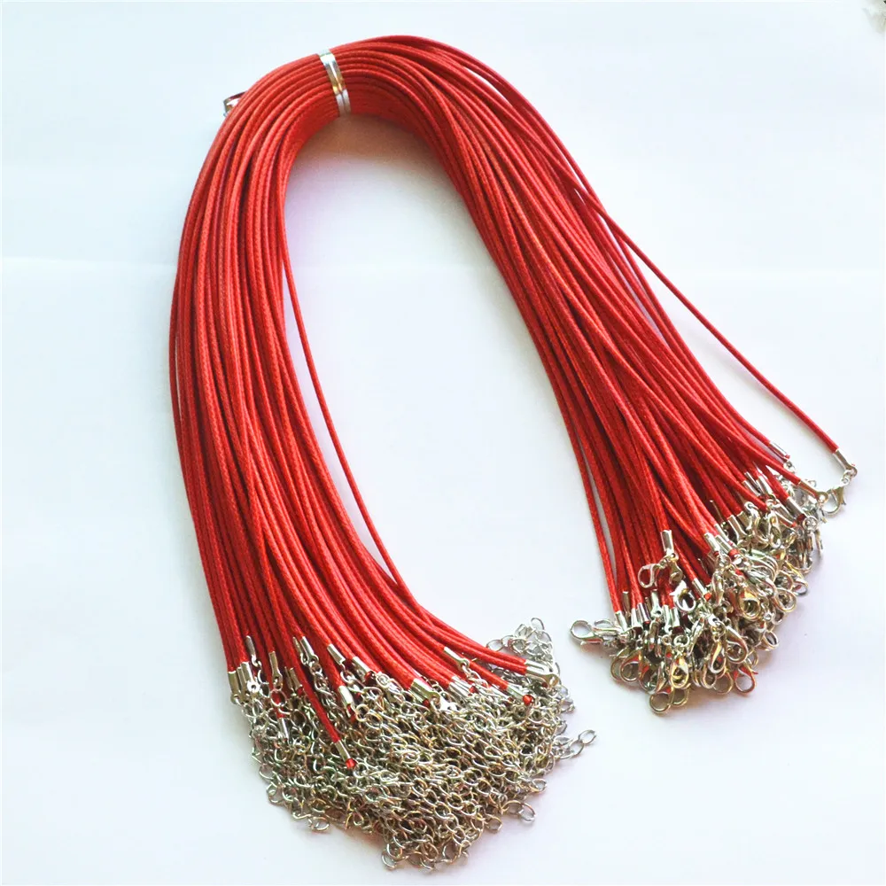 Hot! Wholesale 2mm Red Wax Leather Cord Necklace Rope 45+5cm Chain