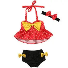 2017 Summer Kid Baby Girls 1 4Y Tankini Bikini Set Swimwear Dot Print Bow Swimsuit Bathing