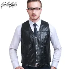 L-6XL Весна Осень черный мужской Джентльменский жилет из натуральной кожи приталенный короткий овечий мех овечья кожа пальто жилеты