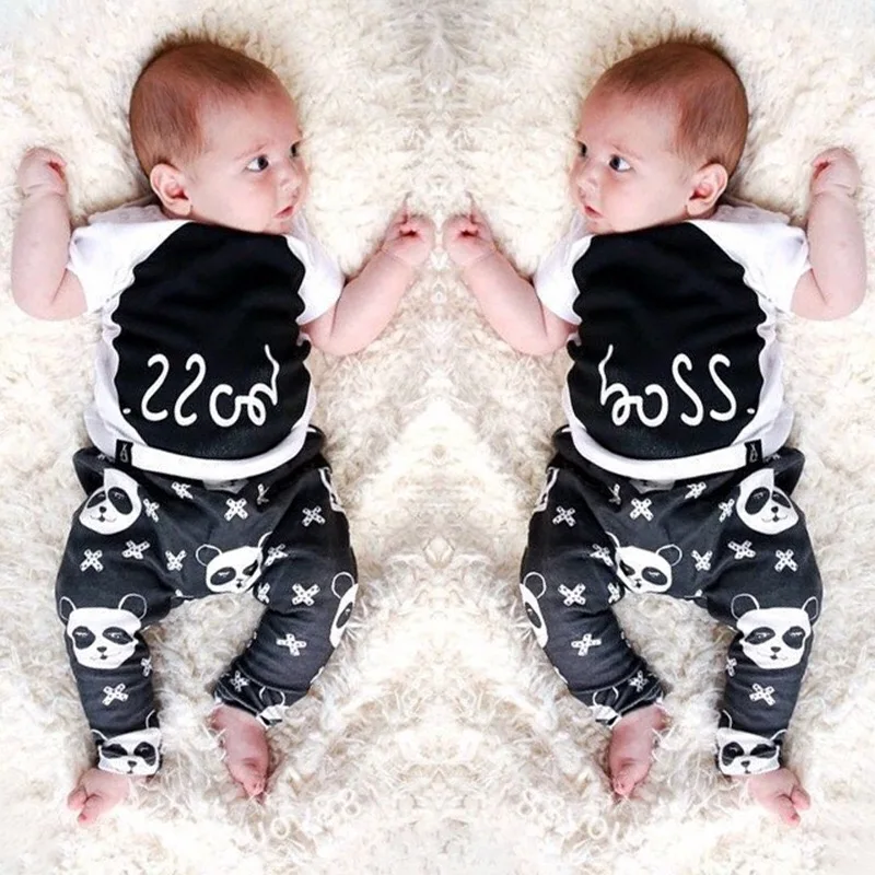 

2019 Fashion baby Boys Girls Clothing letter print short sleeve T shirt +pants 2pcs newborn clothes infant baby clothes Outfits