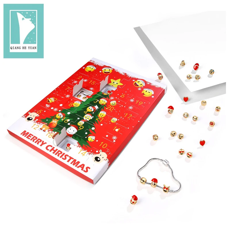 

Traditional Advent Calendar DIY bracelets With 15 Interchangeable Charms and 8 pair ear Studs to add for each day before Xmas