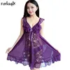 Robe de nuit sexy sans manches en dentelle, robe de nuit 2 pièces, rouge/violet/noire, A0836, nouveauté, 2022 ► Photo 1/5