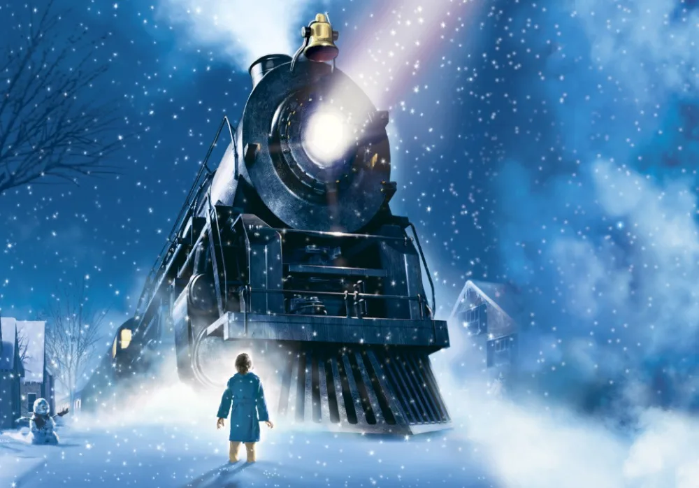 

Snowflakes Polar Express Train happy birthday photo Background Photography Backdrops Quality Vinyl
