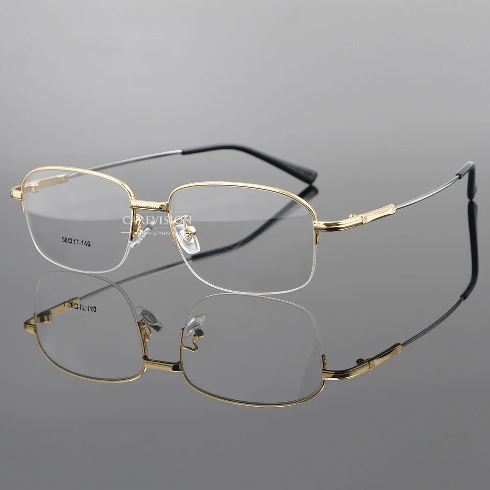 Men's Half Rimless Flexible Metal Eyeglass Frames Myopia Rx able