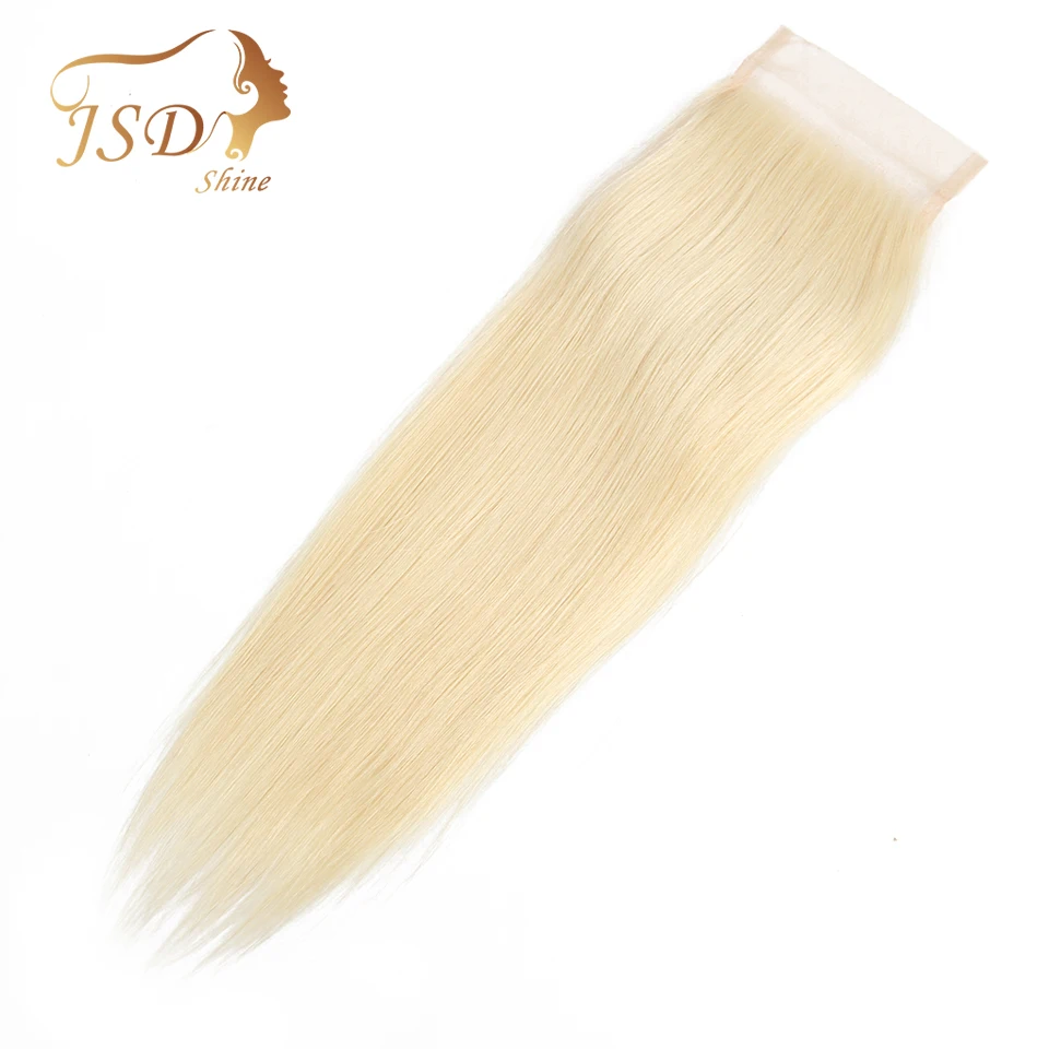 JSDShine бразильские прямые волосы 4*4 блонд#613 Кружева Закрытие Remy человеческих волос свободная часть кружева закрытие швейцарское кружево 10-20 дюймов