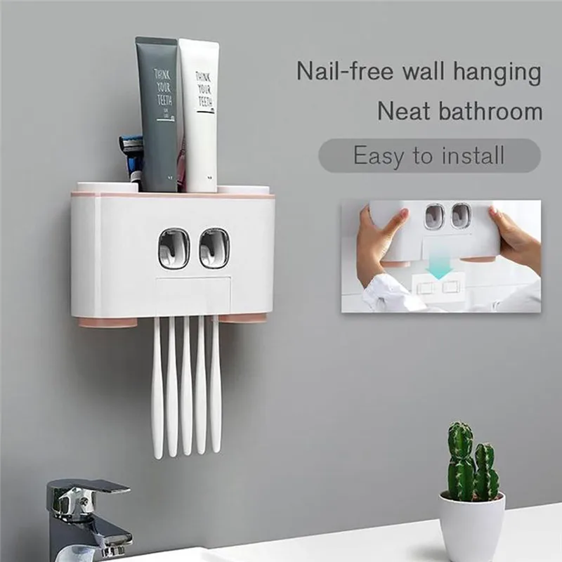 

Auto Squeezing Toothpaste Dispenser Toothbrush Holder Set Home Wall Mount Stand Tooth Cup Cup Set Toothbrush Rack A1