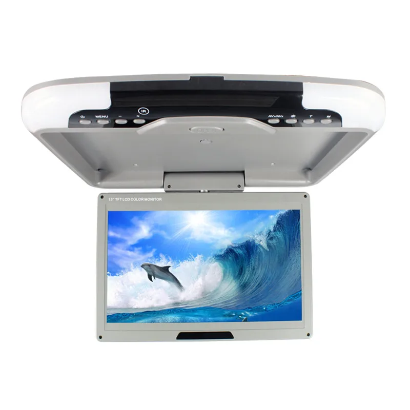 Горячая Распродажа 13 дюймов Автомобильный потолочный монитор DC 12V 2-полосная видео входов флип-монитор светодиодный цифровой экран бежевый/серый/черный SH1308 - Цвет: Gray