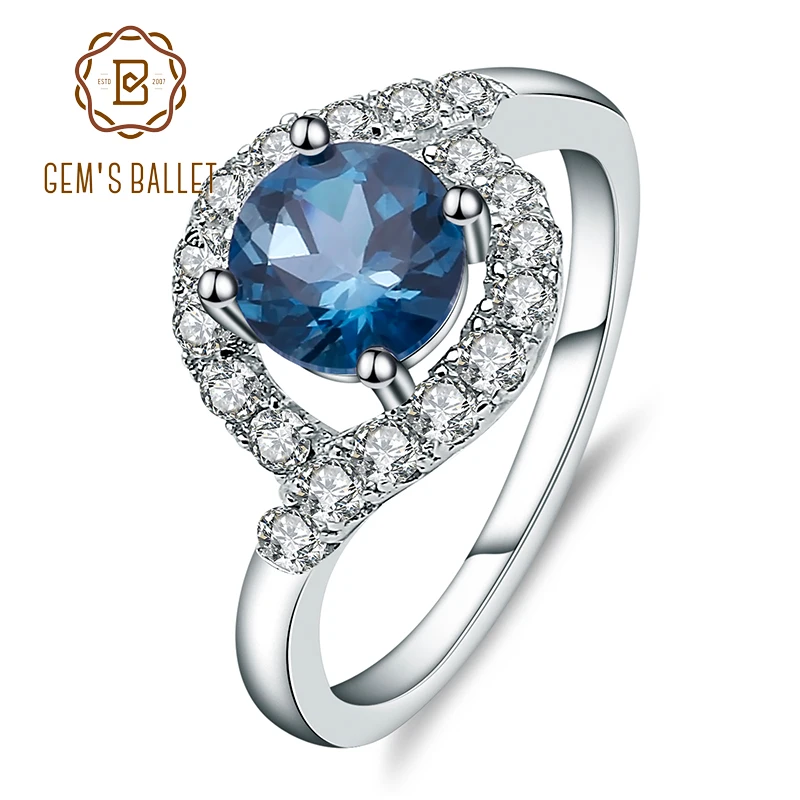 Gem's Ballet 1.66ct Natural London Blue Topaz Gemstone Rings 925 Sterling Silver Vintage Fine Jewelry For Women Gem's Ballet 1.66ct Natural London Blue Topaz Gemstone Rings 925 Sterling Silver Vintage Fine Jewelry For Women
