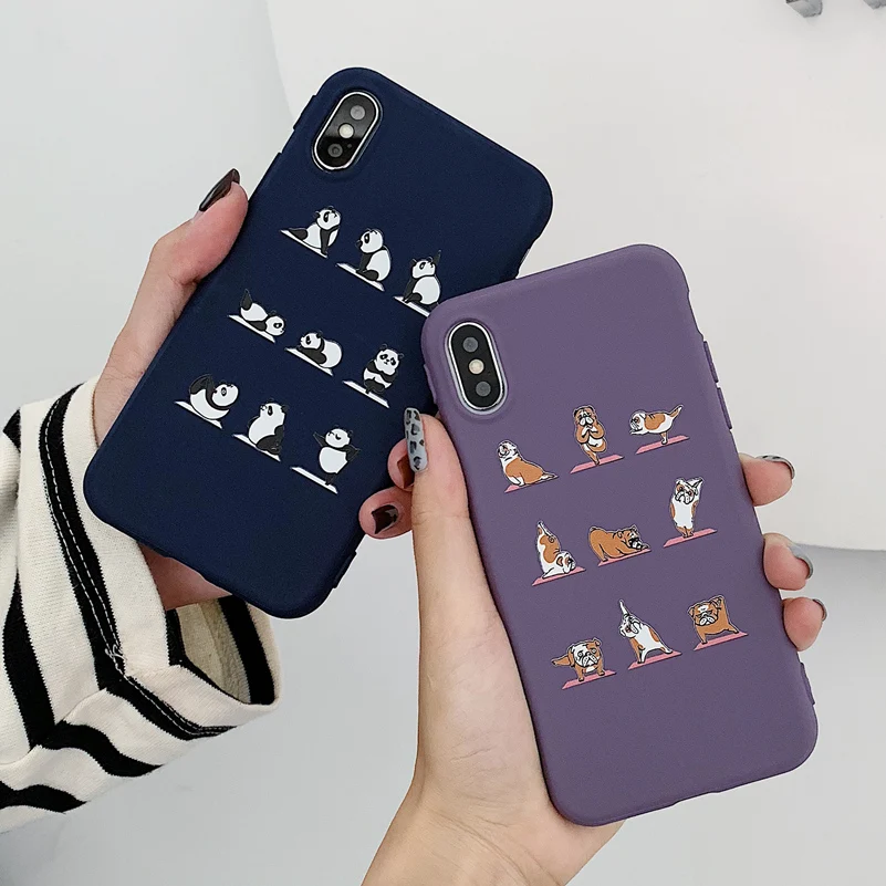 

YiKELO Cartoon Animals lovely Panda Dog Case Coque For iPhone 8 6 6S 7 Plus X XS XR Max Soft Candy TPU Rubber Capa Cover XSMax