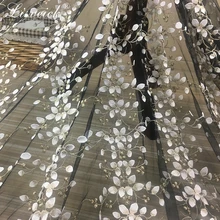 1 ярдов чистая пряжа трехмерная золотая нить вышивка цветок кружевная ткань сетчатый материал 130 см diy аксессуары для одежды