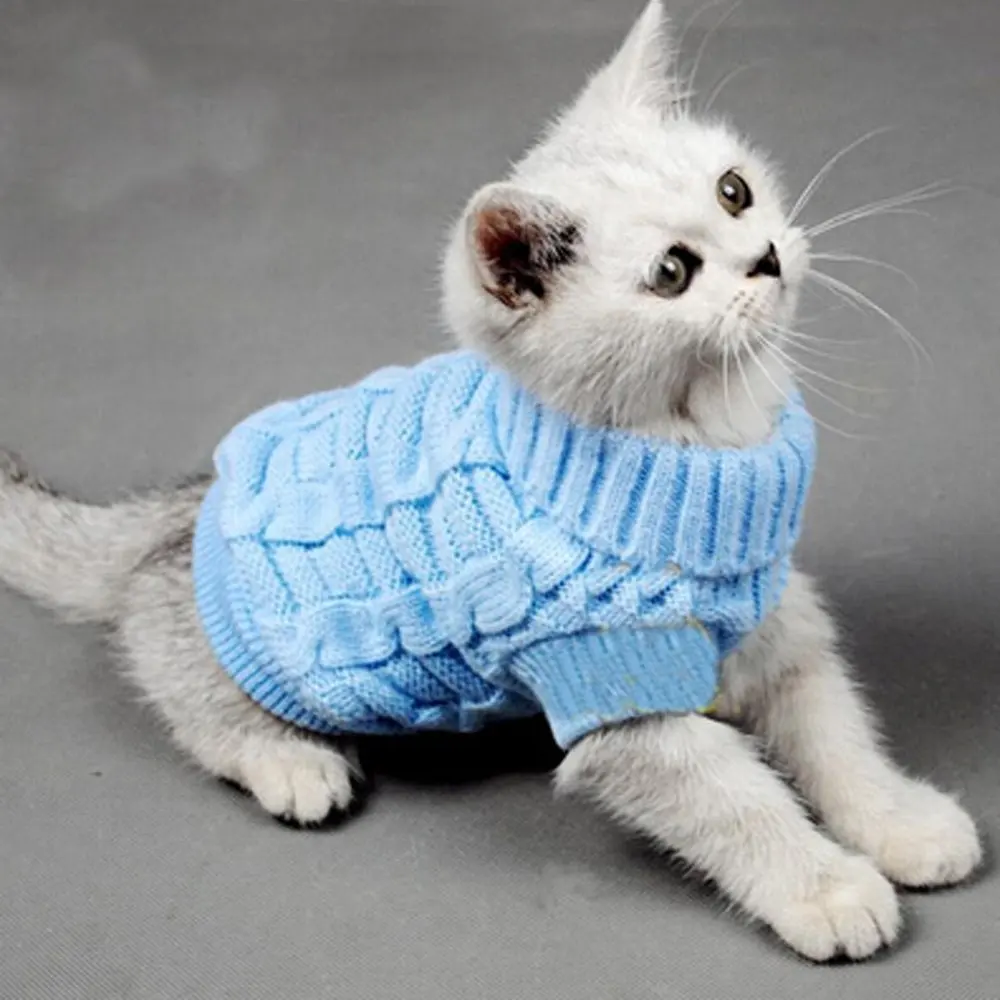 Turtleneck Pet Cats Sweater Aran Pullover Knitted Doggie Kitty Clothes