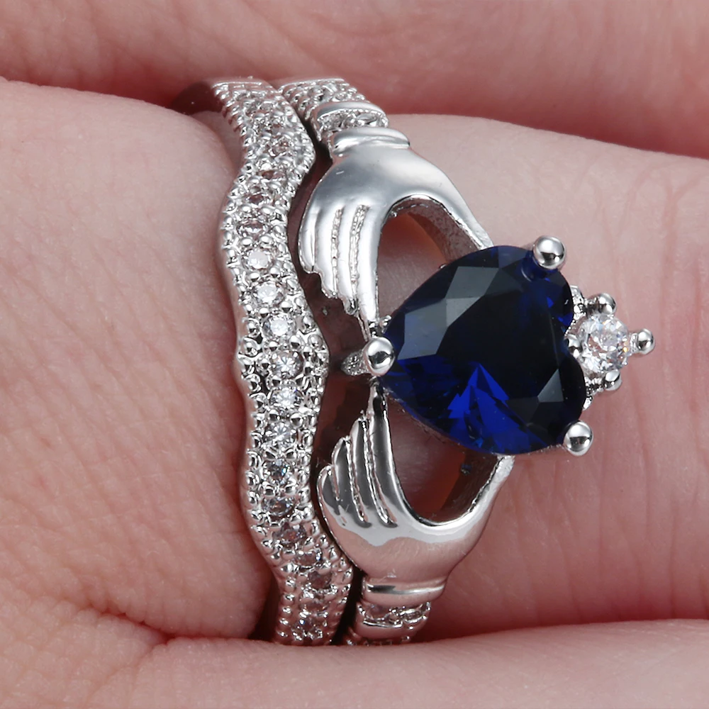 Модное кольцо Claddagh в стиле от руки до сердца с белым золотом и желтым цирконом