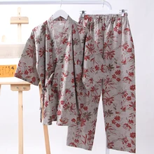 Женские японские кимоно пижамы набор спортивный костюм юката Лето с коротким рукавом