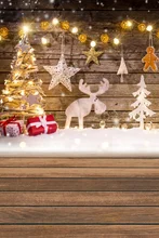 

Laeacco Kid Christmas Tree Light Bulb Gift Star Bauble Reindeer Snow Wood Board Photo Background Backdrop Photocall Photo Studio
