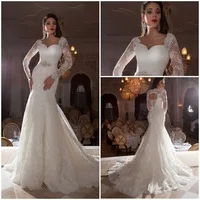 Vestidos De Novia Casamento Sheer Lace Long Sleeve Mermaid Wedding Dresses 2015 Open Back Bride Dresses Robe De Mariage