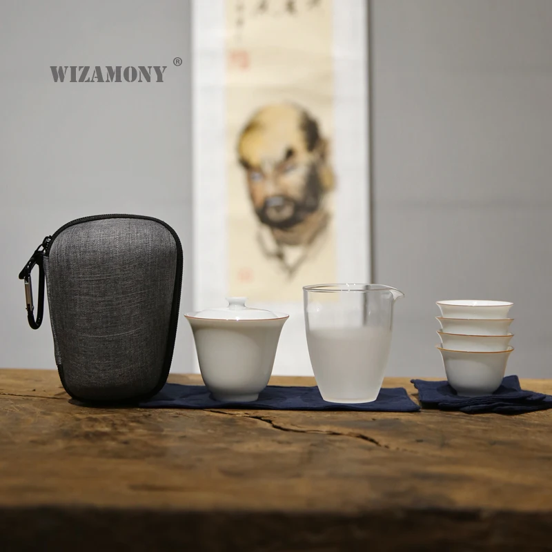 WIZAMONY дорожная сумка китайский чайный набор кунг-фу gaiwan Чайник чашки ярмарка кружка Чайные Наборы белая керамика fot подарок пуэр посуда для напитков