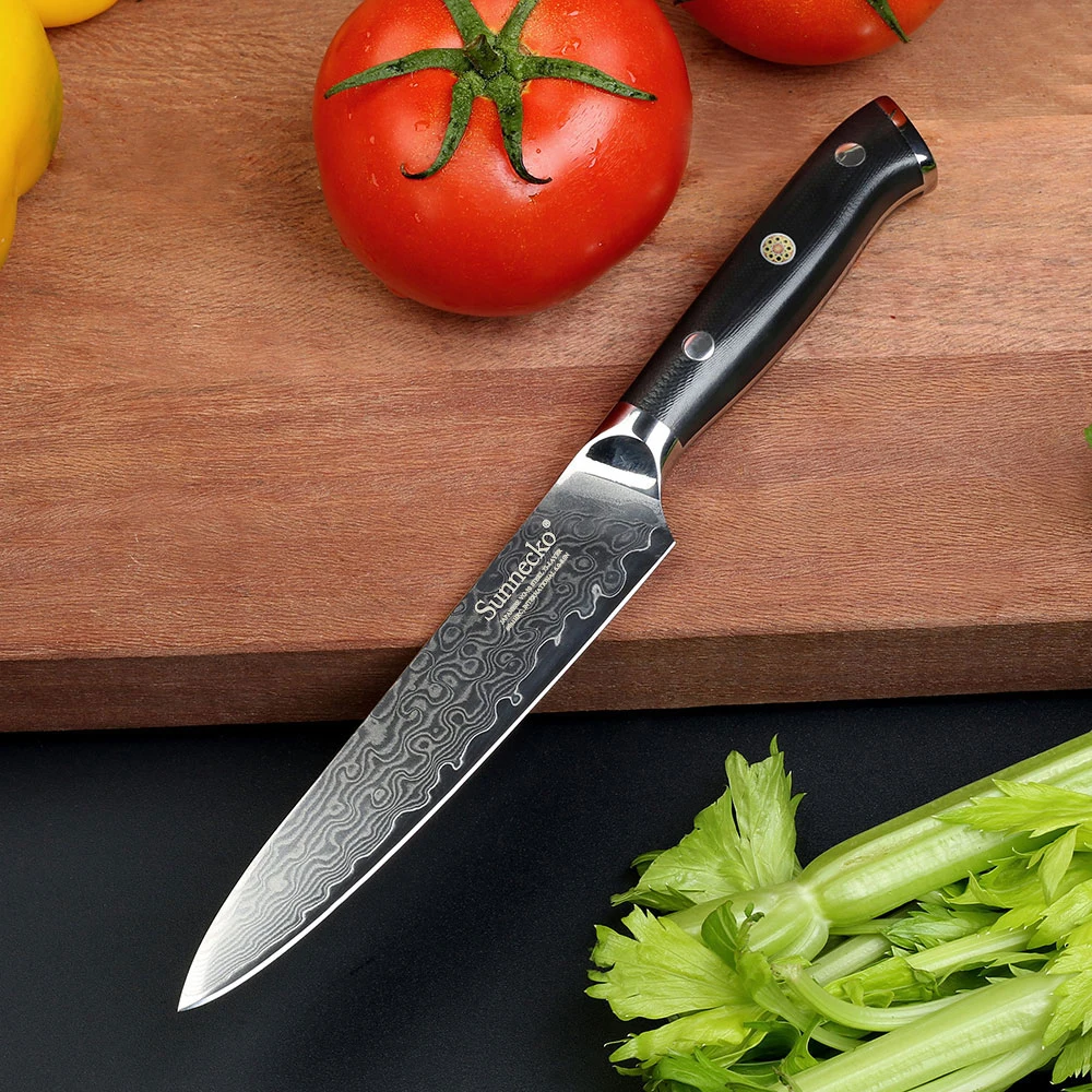 Sunnecko 5 шт. Набор ножей японский VG10 лезвие шеф-повара слайсер хлеб утилита для очистки овощей Дамасская сталь кухонные ножи повара подарок G10 Ручка