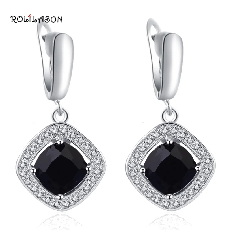 7.6g Top selling online Wholesale & Retail Black onxy zirconia Silver Stamped Dangle Earrings Fashion Opal Jewelry JE1011