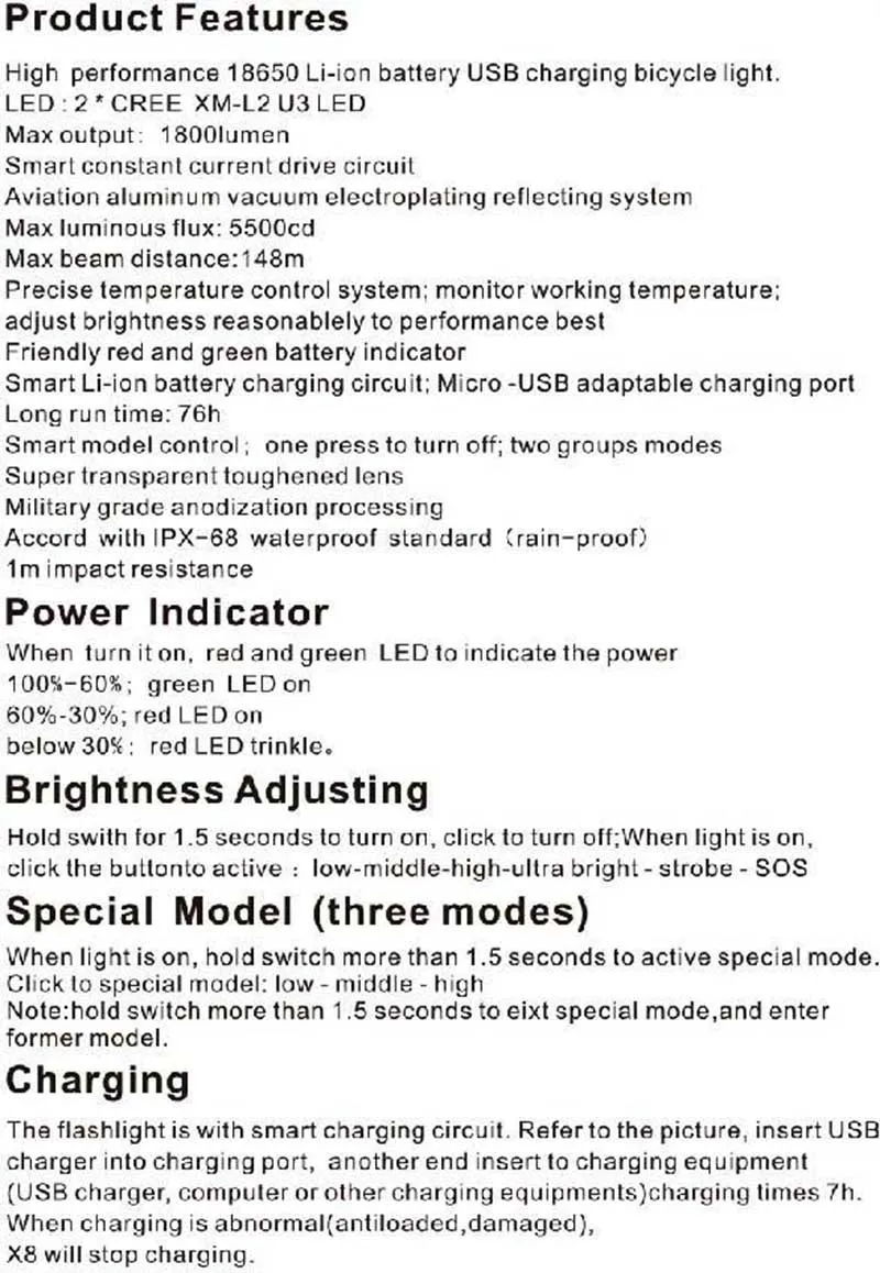 Flash Deal USB Bicycle light LED 18650 bike lamp 1800Lm 2x XM-L2 lights Front BicycleLight flashlights Lamp Built-in Battery 3