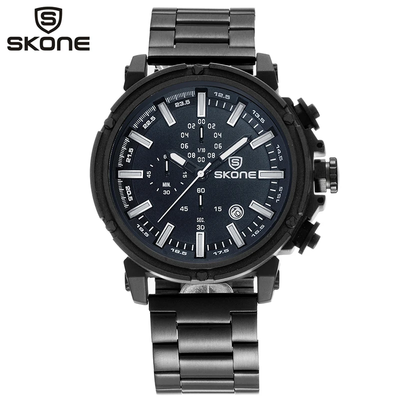 

SKONE Analog Quartz Watch Men Military Stainless Steel Chronograph Auto Date Man Wristwatch Montre Homme Relogio Masculino 7449