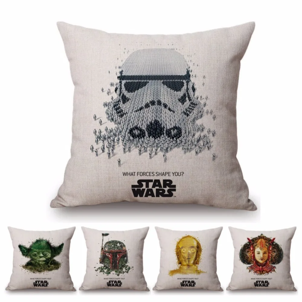 

Trooper Yoda Cute Version Poster Star Wars Cushion Cover For Home Decoration Darth Vader Sketch Cotton Linen Throw Pillow Case
