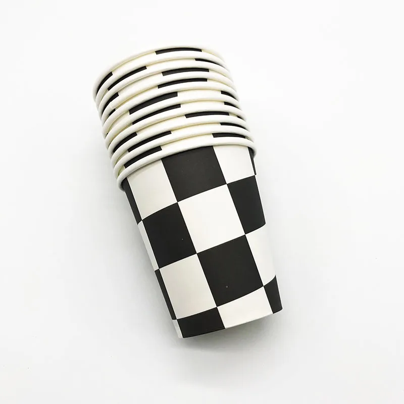 

10PCS/LOT BLACK AND WHITE LATTICE THEME DISPOSABLE CUPS LATTICE THEME BIRTHDAY PARTY DECORATIONS LATTICE PARTY CUPS