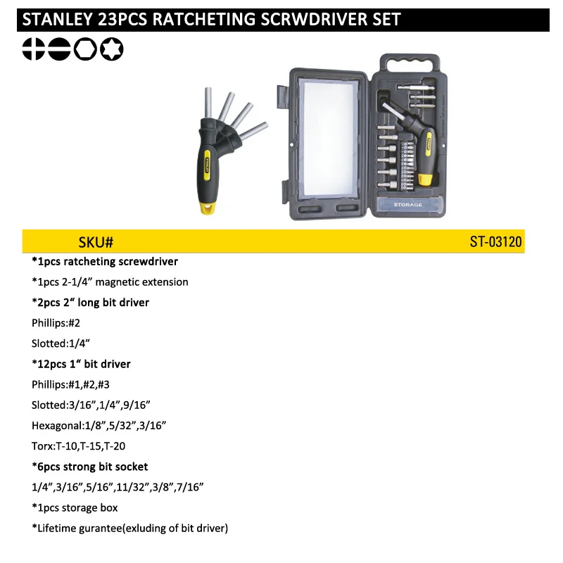 Набор многофункциональных отверток-трещоток Стэнли 23 в 1 с держателем бит для хранения, многофункциональная отвертка-Трещотка