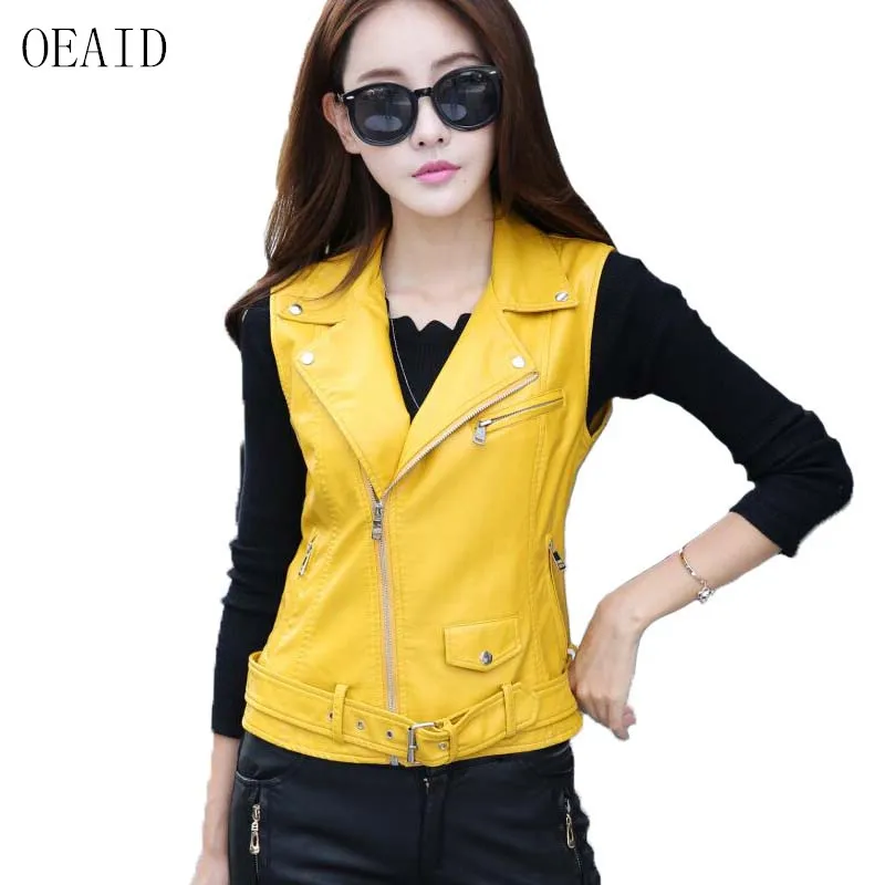 

OEAID Spring And Autumn Leather Vest Women 2019 New Leather Waistcoat Women Outerwear Short Slim Motorcycle Leather Clothing