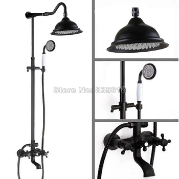 

Black Oil Rubbed Bronze Wall Mounted Dual Handle Tub Mixer Taps Bathroom Rain Shower Faucet Set with Handheld Shower Wrs662