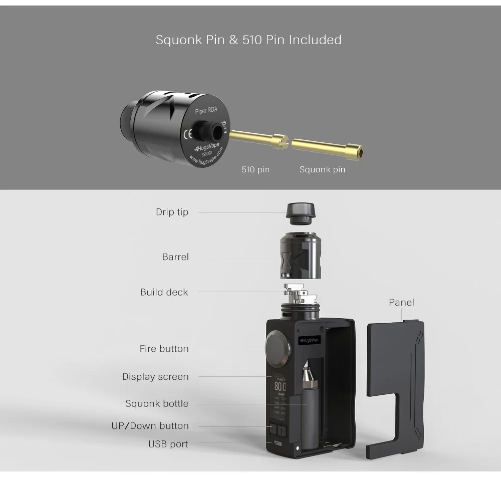 Hugsvape Surge Squonk Kit 80 Вт surge squonk mod с атомайзером piper rda работающим от одной батареи 18650 vs