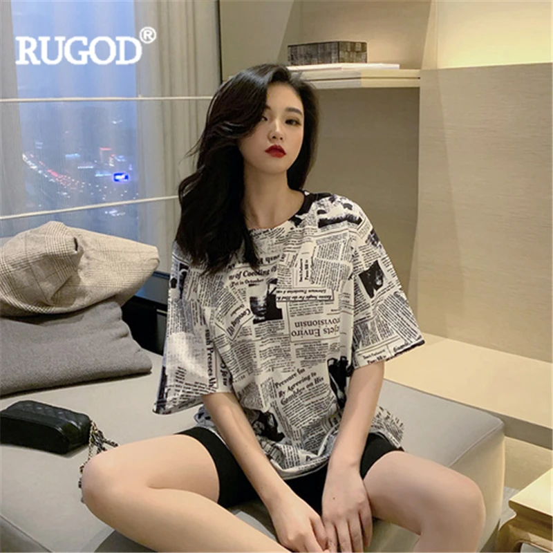 Женская футболка с короткими рукавами RUGOD модная длинная круглым вырезом и
