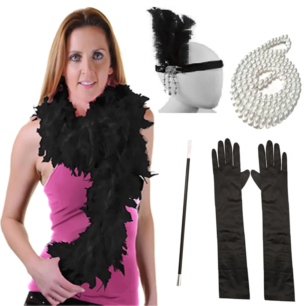 

Party accessory headband Pearl Necklace Cigarette Holder gloves 1920s Charleston vintage Holder Great Gatsby Accessories Set BoA
