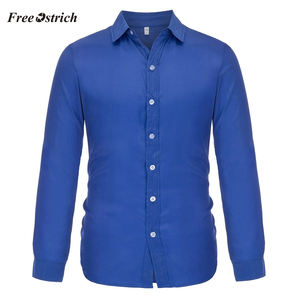 

Free Ostrich 2019 Men's Solid Formal Tops Long-sleeved Shirt Formal Business Blouse Blusa De Manga Larga De Negocios New
