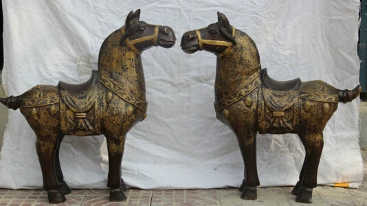 

JP S0524 28" Larger Chinese Bronze success Zodiac Year Tang Horse Statue sculpture Pair