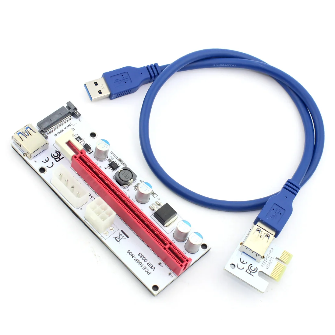 USB3.0 60CM PCIE 1X to 16X Graphics Card Extension Cable with Multi-power Ports DC Power Cable for Mining F21931/2