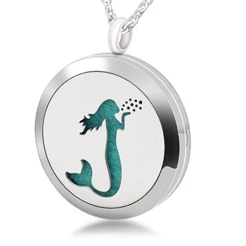 

316L Stainless Steel Essential Oil Diffuser Necklace Pendant Mermaid 30MM Magnetic Aromatherapy Necklace For Women