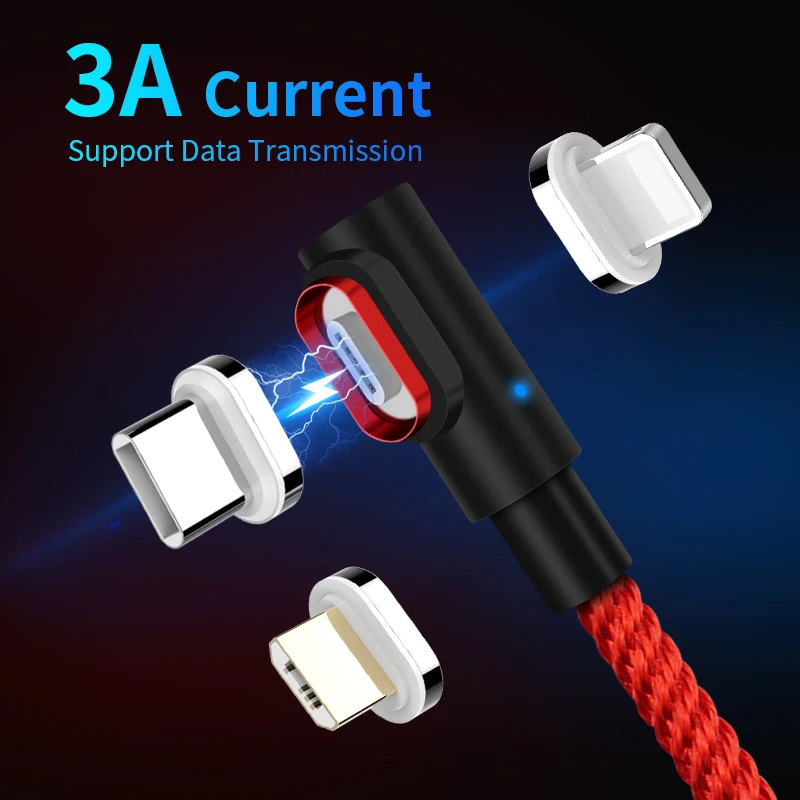

Magnetic USB Charging Cable for Iphone Lighting XS XR XM 8 7 6 S Magnet Charger 90 Degree L Type 3A Fast Charging Cable 1M Cord