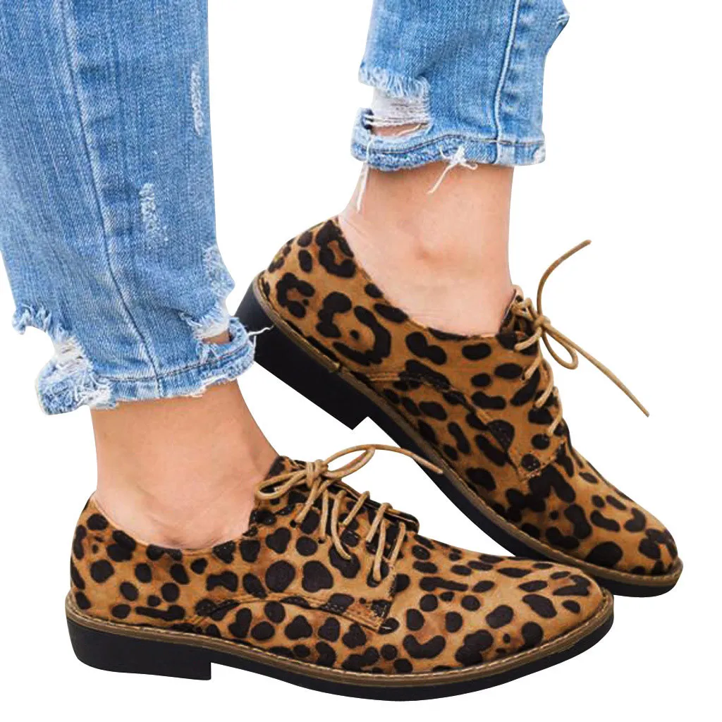 Fashion Leopard Women Shoes Autumn New Lace Up Casual Canvas Single