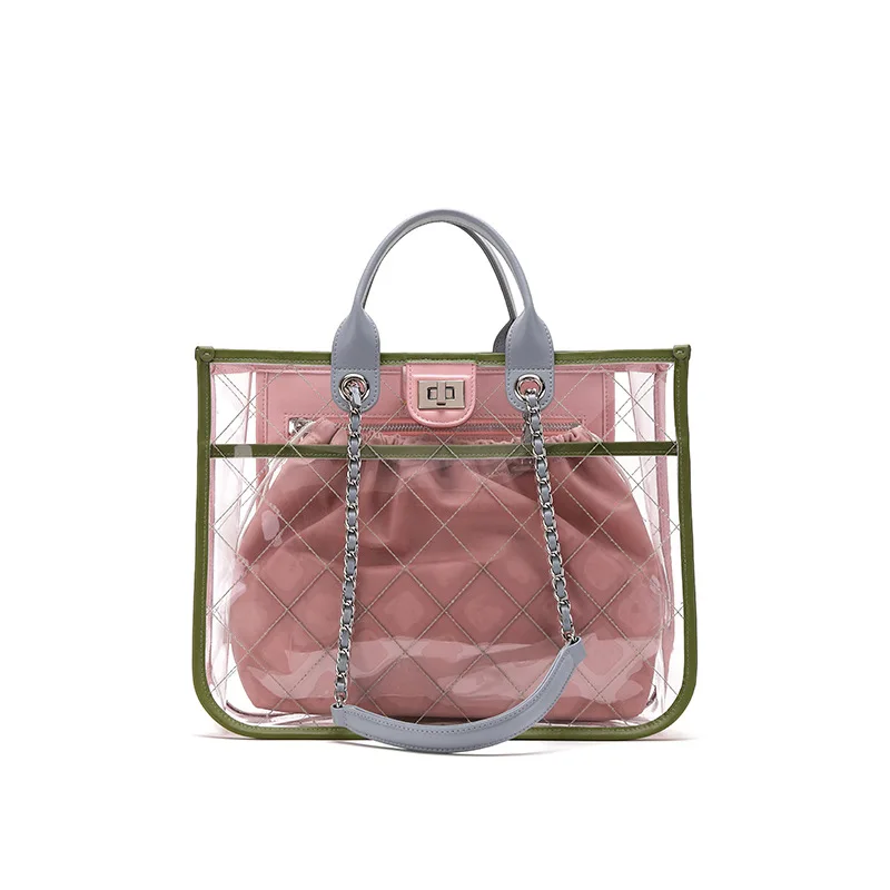 

2019 Luxury Womens Handbags and Purses Pink Jelly Transparent Bag Designer High Quality Composite Bag Carteras Mujer De Hombro